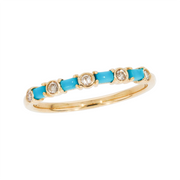 14K Solid Yellow Gold Diamond and Turquoise Band Ring